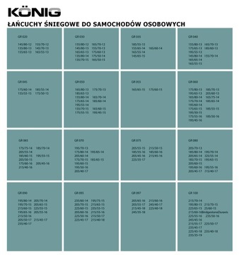 Łańcuchy śniegowe zimowe koła 195/65R15 195/60R16