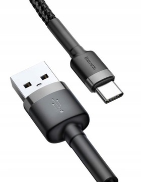 КАБЕЛЬ BASEUS, УСИЛЕННЫЙ КЕВЛАРОМ, ДЛИННЫЙ 2А, 2М, 200см, USB ТИП C, QC