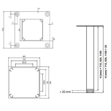 4 SZT NOGI DO STOŁU BLAT 60x60x1100mm ELEKTROPOLER