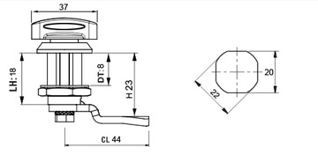 ЗАМОК ДЛЯ ГАРДЕРОБА РУЧКА-БАБОЧКА С РУЧКОЙ FI 22X19 22X19 L= 53