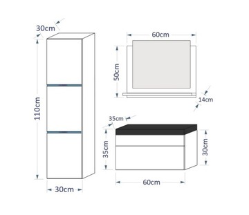 РАКОВИНА Мебель для ванной комнаты Зеркальные шкафы LUMIA 60 комплект мебели для ванной комнаты