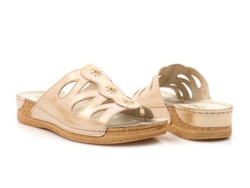 skórzane klapki na platformie damskie letnie buty