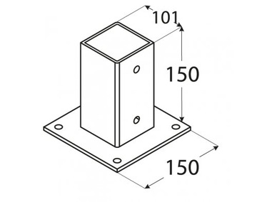 Столбовая опора с прямоугольным основанием - ПСП - горячеоцинкованное 101х150х2,0