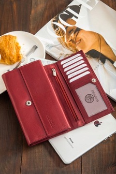 КОЖАНЫЙ КОШЕЛЕК ЖЕНСКИЙ Betlewski красный премиум RFID в подарочной упаковке