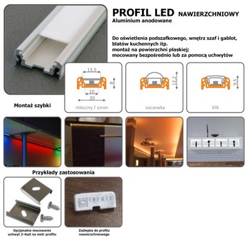 Profil aluminiowy nawierzchniowy do taśm LED 1m