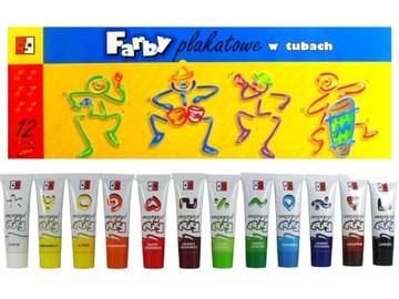 FARBY PLAKATOWE W TUBACH 30ML 12 KOLORÓW ATEST PZH