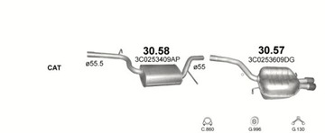 Глушитель концевой VW Passat B6, объём 1.8+2.0FSi