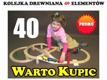 SUPER Kolejka DREWNIANA CIUCHCIA 40 ELEMENTÓW