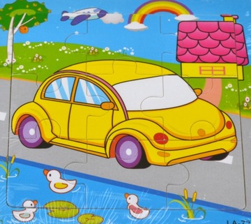 EDUKACYJNE PUZZLE DREWNIANE UKŁADANKA 9 el AUTKO