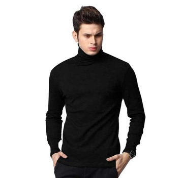 Элегантный тонкий мужской свитер с высоким воротником AREK Свитера из 100% хлопка L черный PL