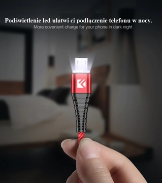 Кабель Кабель Micro USB с подсветкой, 1 м, красный