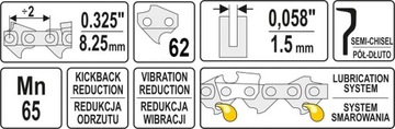 Пильная цепь 62 звена. 0,325x1,5 мм 15 футов