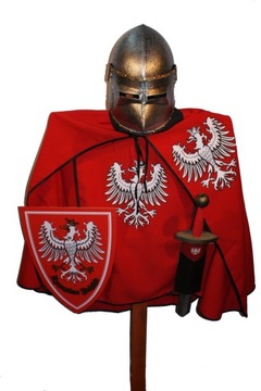 Strój rycerza hełm tarcza miecz 57cm aż 6 el.