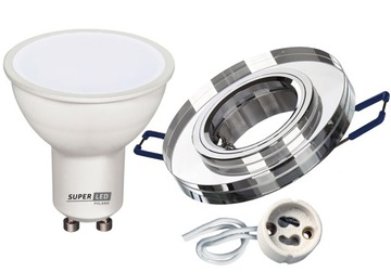 Zestaw oprawa halogenowa SZKLANA okr + LED GU10 5W