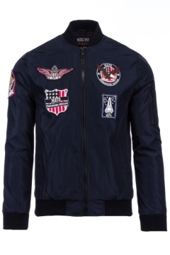 МУЖСКАЯ ВЕТРОВКА КУРТКА-БОМБЕР С НАШИВКАМИ СИНЯЯ M