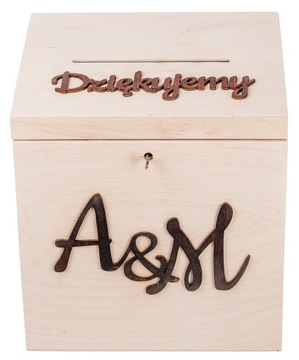 DREWNIANA SKRZYNKA NA KOPERTY ŚLUBNE INICJAŁY
