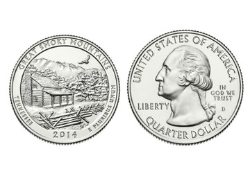25 c Parki USA Great Smoky Mountains 2014 D