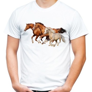 Koszulka z końmi koniem tabunem koni t-shirt S- HQ