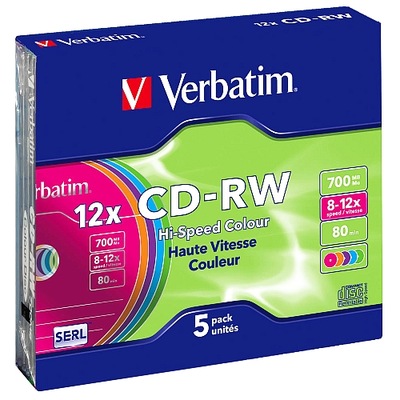 Płyty CD-RW 700mb 12x kolorowe Verbatim 5szt