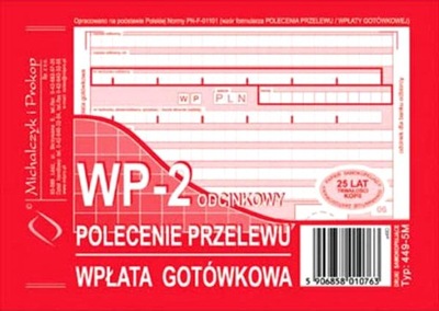Druk POLECENIE PRZELEWU wpłata A6 449-5 Dr29 ŁÓDŹ