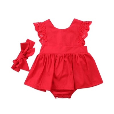 Sukienka niemowlęca letnia z body czerwona koronka 68 74 80 86 92 PL