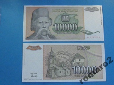 Jugosławia Banknot 10000 Dinara AA! P-129 UNC 1993
