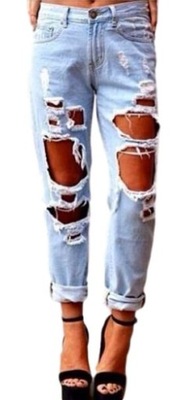 Spodnie jeansowe jasne z przetarciami dziurami L