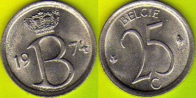 Belgie 25 Centimes 1974 r.