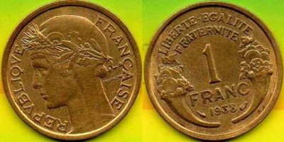 Francja 1 Franc 1938 r.