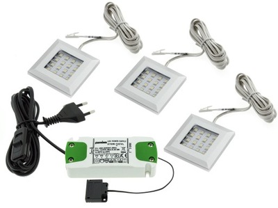 KPL 3x Lampa SQUERE LED nad blat 12V + zasilacz