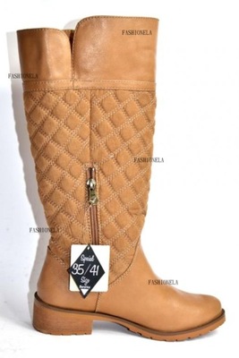 BERSHKA KOZAKI OFICERKI ZAMSZ PIKOWANE CAMEL 36