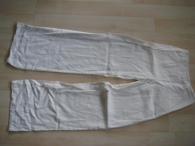 SOLAR białe lniane spodnie postrzępiony dół r.34