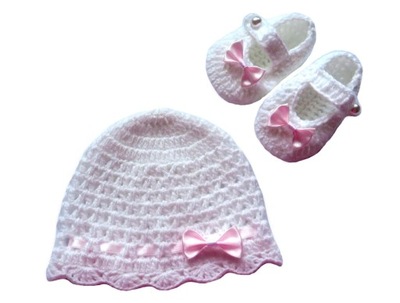 CZAPECZKA+BUCIKI chrzest RĘKODZIEŁO biała 36-38cm
