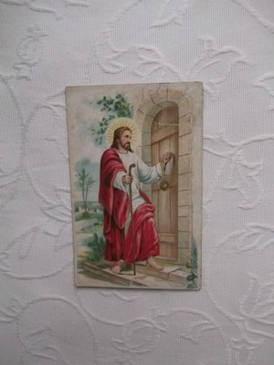STARA PRZEDWOJENNA KARTKA POCZTÓWKA JEZUS PUKA DO DRZWI PRZEMYŚL 1925
