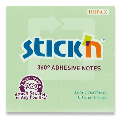Notes samoprzylepny 360 st. zielony 100 kartek 7 Stick'n