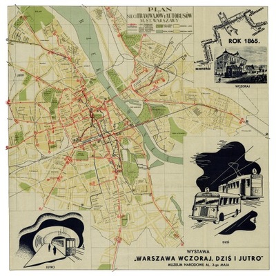 WARSZAWA plan miasta komunikacja 1938 r.