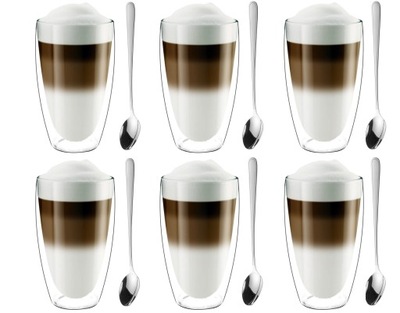 SZKLANKI TERMICZNE KAWY CAFFE LATTE MACCHIATO HERBATY Z ŁYŻECZKAMI 6 SZTUK