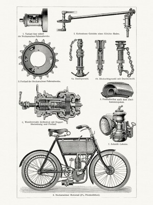 Technika Motorower litografia 1905 r.