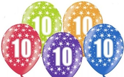 balony cyferki na dziesiąte urodziny 10