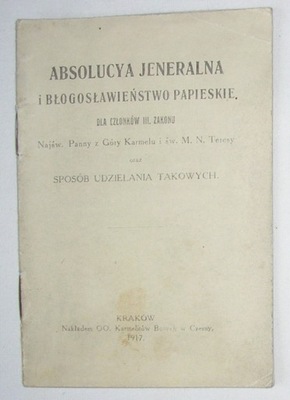 1917 ABSOLUCYA JENERALNA BŁOGOSŁAWIEŃSTWO PAPIEŻ