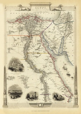 EGIPT Kair Aleksandria mapa ilustrowana 1851 r.