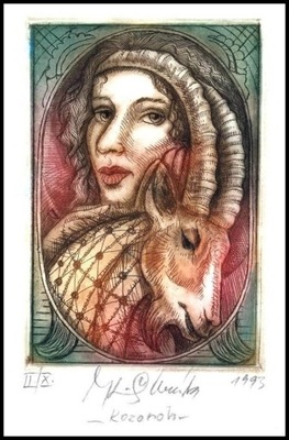 Kaiserova 1993 Exlibris C3 Znak Zodiaku Koziorożec