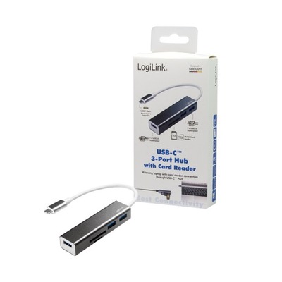 HUB 3 x USB3.0 z czytnikiem kart,(USB-C), LogiLink