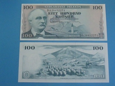Islandia Banknot 100 Kronur 1961 UNC P-44 Owce
