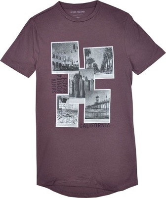 River Island Męska Fioletowa Koszulka Męski T-Shirt z Nadrukiem Bawełna XS