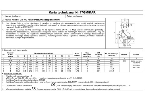 Поворотный крюк 750 кг - сертифицирован - 3,75T 3750 кг