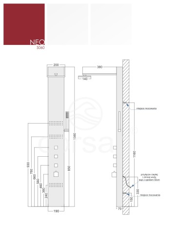 СМЕСИТЕЛЬ ДЛЯ ДУШЕВОЙ ПАНЕЛИ CORSAN NEO STEEL