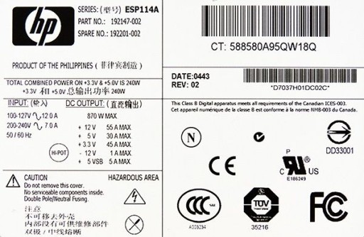 БЛОК ПИТАНИЯ HP 192201-002 192147-002 870 Вт DL585