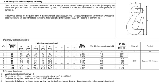 КРЮК СЕЛЬСКОХОЗЯЙСТВЕННЫЙ ГЛАВНЫЙ ОЦИНКОВАННЫЙ 120 мм 660 КГ - 1 шт.