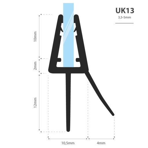 Уплотнитель для душа изогнутый 100см 3,5 5 мм UK13